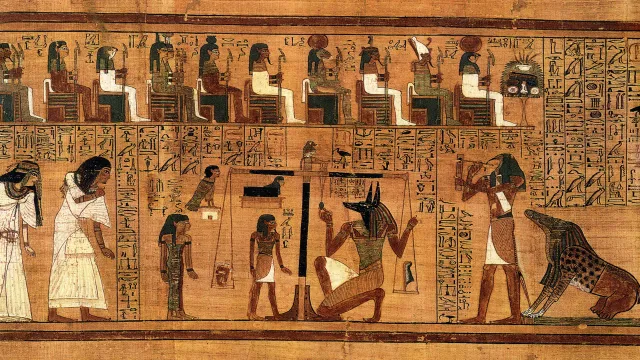 The weighing of the heart against Maat's feather, from the Papyrus of Ani