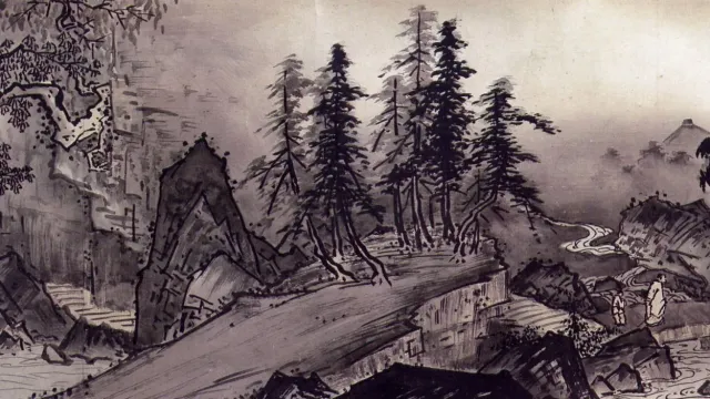 Ink landscape of pines and mountains by the Zen painter Sesshū