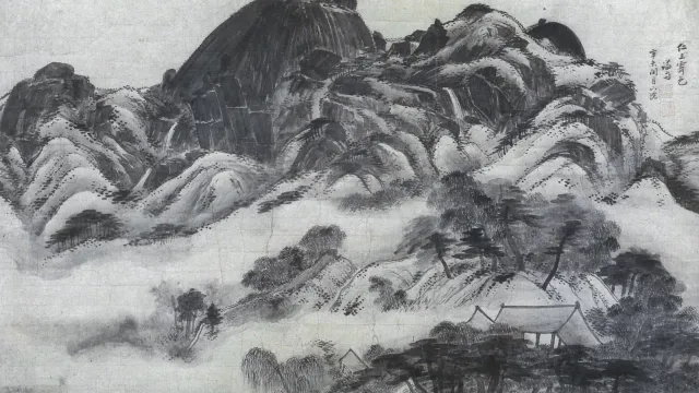 Ink painting of Mount Inwang with mist clearing after rain